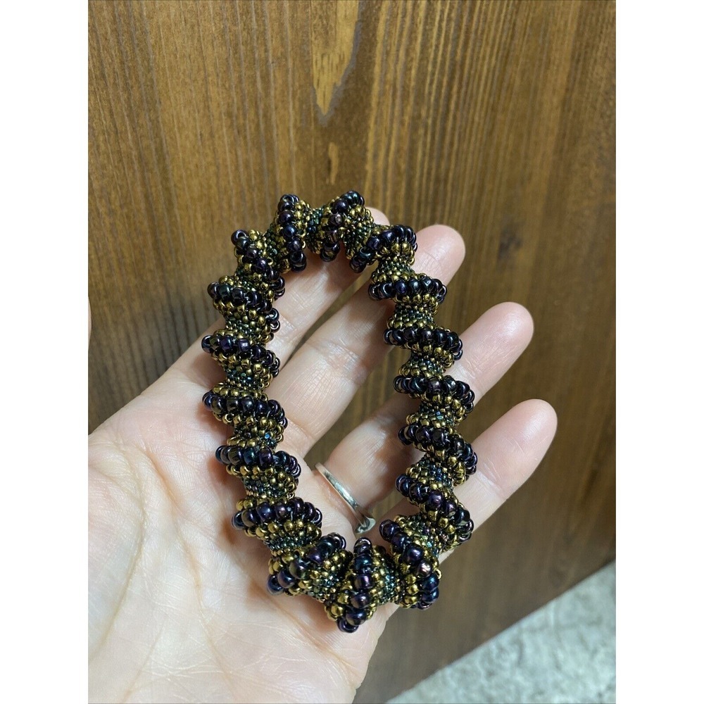 Purple Gold & Green Twisted‎ Bead Bracelet
